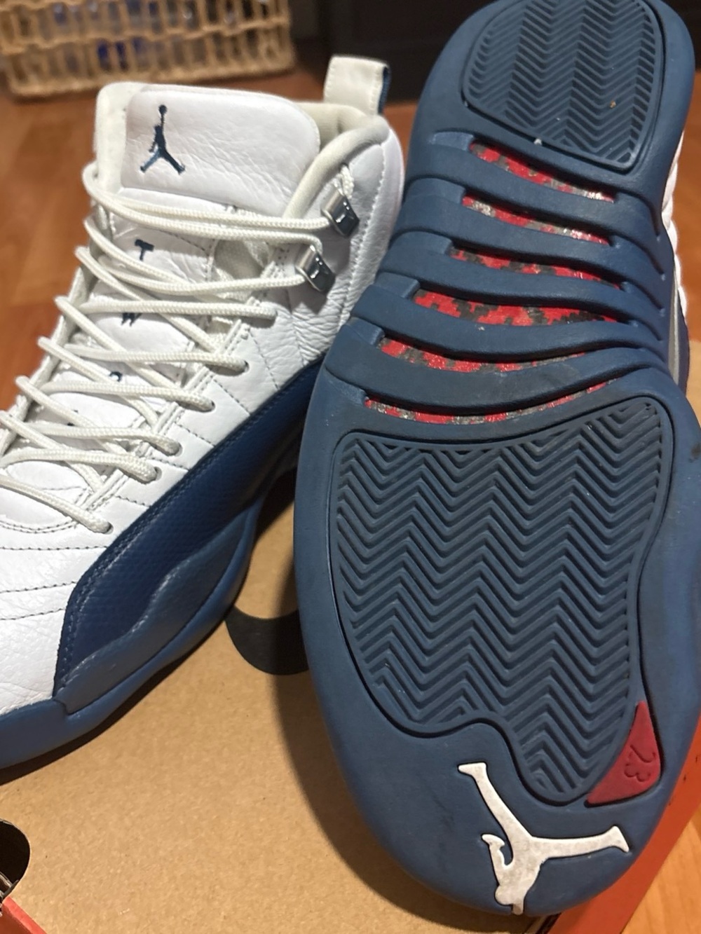 Nike Air Jordan Men’s Basketball Shoes - White & Navy with Red Accents